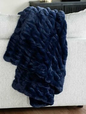 Minky Couture Plush Pom Pom Travel Throw - Navy